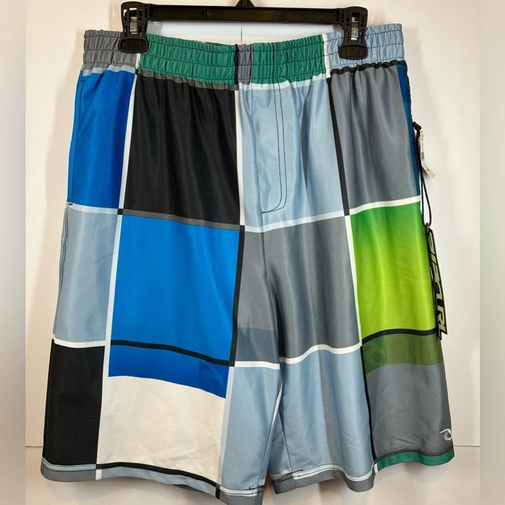 Rip Curl Boardshorts Mens Medium NWT Blue Green Plaid Swim Trunks Elastic Waist